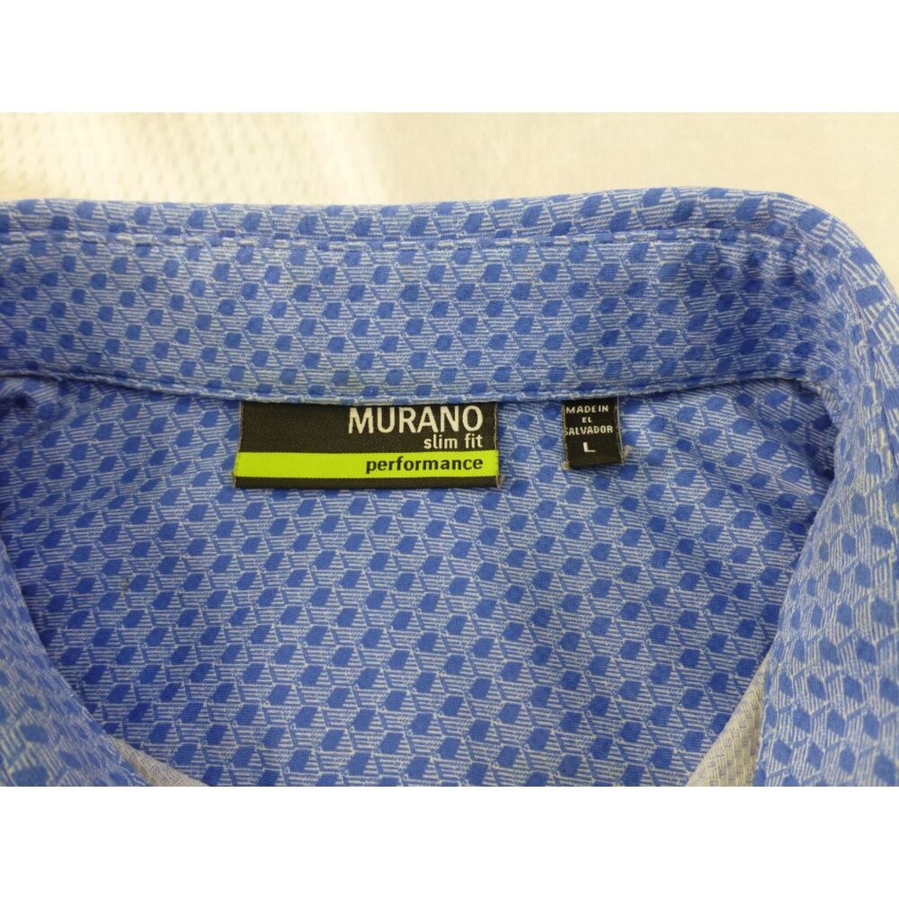 Murano Mens Slim Fit Blue Long Sleeve Button-Up Shirt With Geometric Pattern Siz - Picture 4 of 8